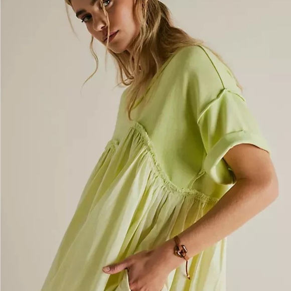 Free People Catalina Mini Dress Women XS Green Scoop Neck Cuffed Sleeve VSQ55 - Picture 3 of 8